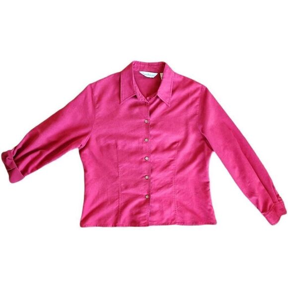 David Brooks women's size 14 button up long sleeve shirt red suede feel - Picture 1 of 4